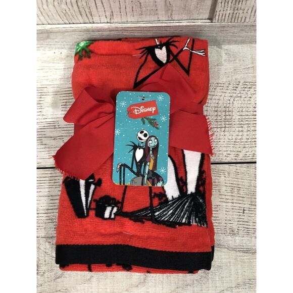 Disney Jack Skellington Christmas hand towel Set Of 2 Red Black NWT New - Picture 4 of 4